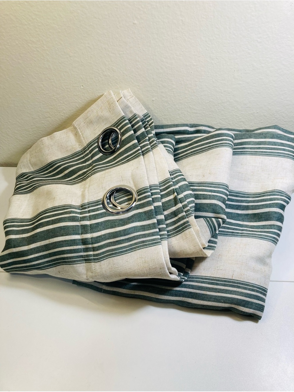 Drift Away Blackout Striped Grommet Curtain Panel in “Logan Green” 52” x 96”